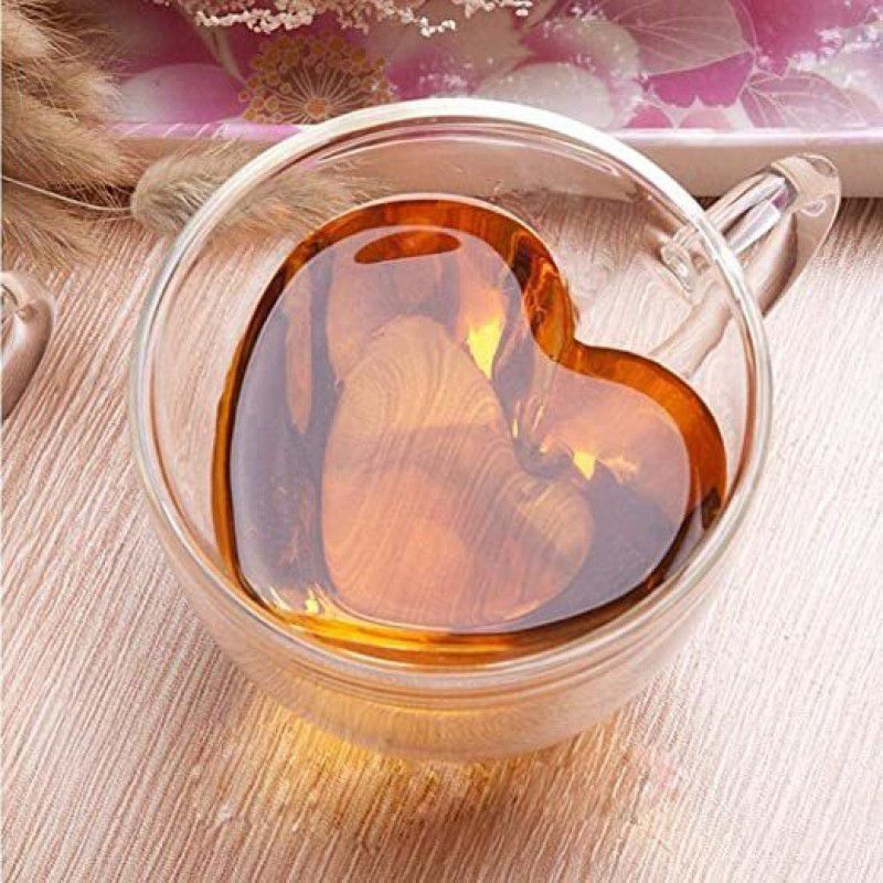 Bold and Wide Pack of 6 Glass Heart Shape Mug Coffee Tea Cup  (Clear, Cup Set)