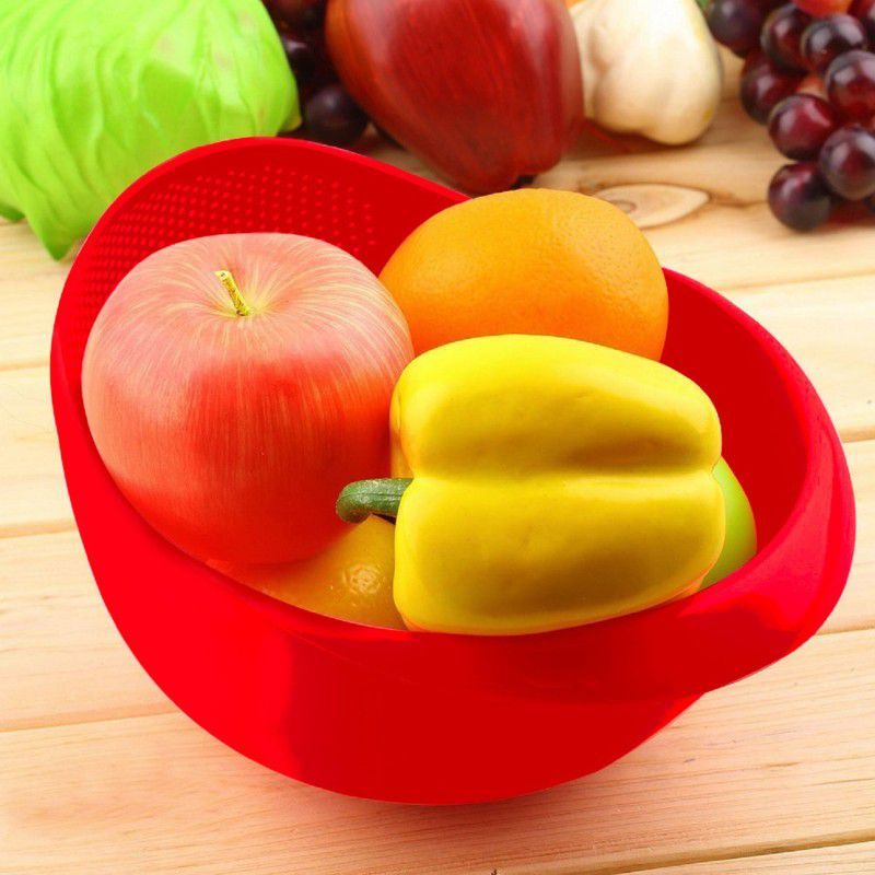 LooMantha (Pack of 1) Rice Pulses Fruits Vegetable Noodles Pasta Washing Bowl Colander  (Red Pack of 1)