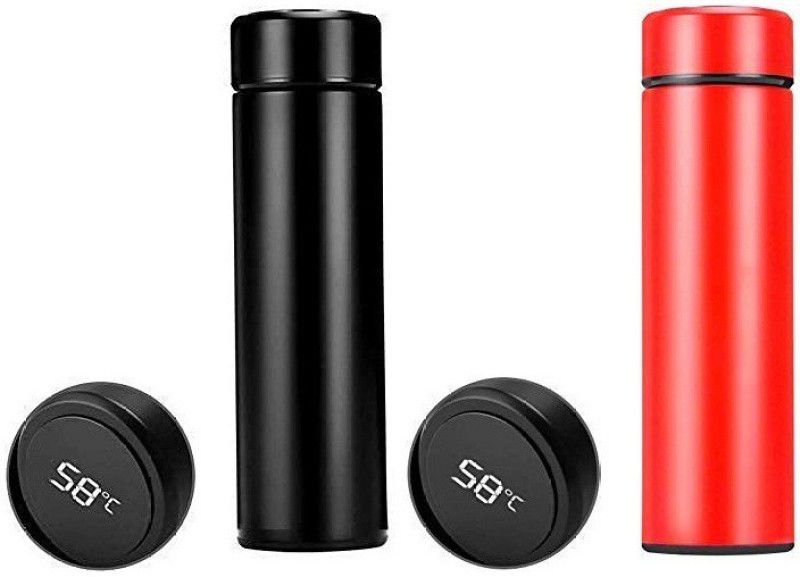 Smart Vacuum Flasks Stainless Steel Water Thermal Bottle LED Temperature Display 1000 ml Flask  (Pack of 2, Steel)