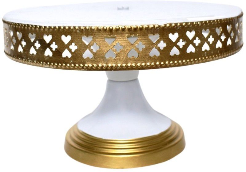 nitya creative Golden & White Metal Unbreakable Cake Stand for Cake Cutting Birthday Party Steel Cake Server  (White, Gold, Pack of 1)