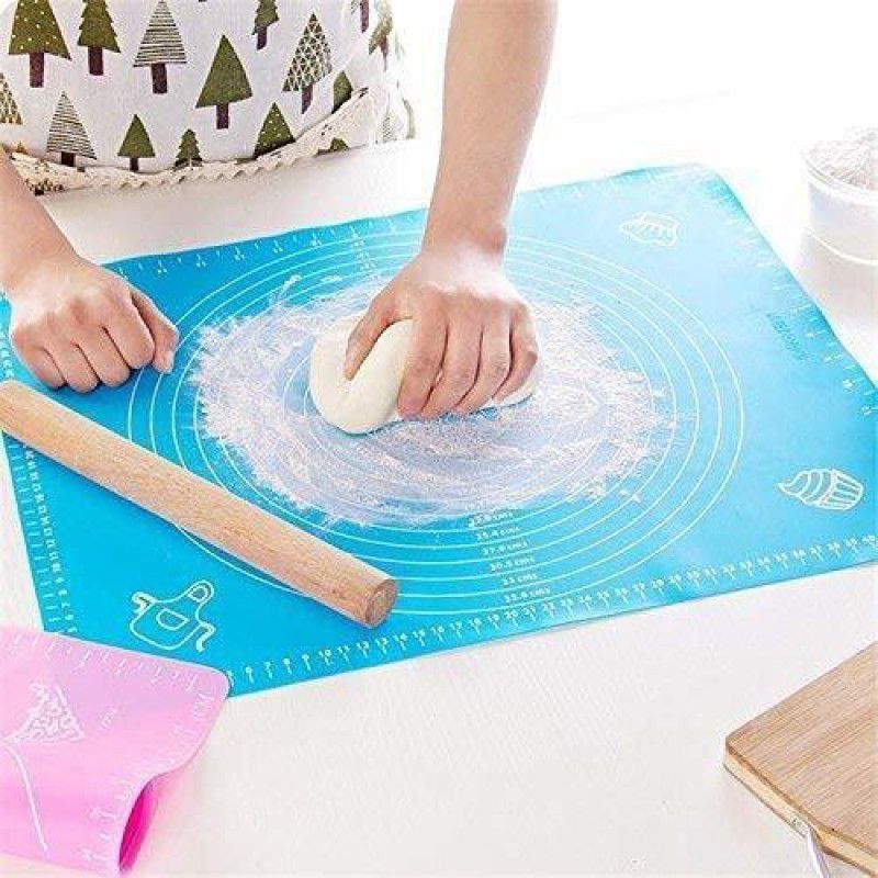Power Up Reusable Silicone Non-Stick Kneading Baking Mat Baking Cooking Mat Plate for Table Cake Fondant Dough Rolling with Scale Grill Pad Tools Food-grade Silicone Baking Mat  (Pack of 2)