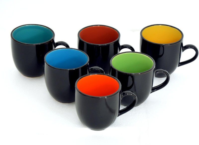 Bobby Designs Pack of 6 Ceramic Ceramic Tea Set, Tea Cup Set of 6, Black Coffee Mug Set, Milk Mug  (Multicolor, Cup Set)