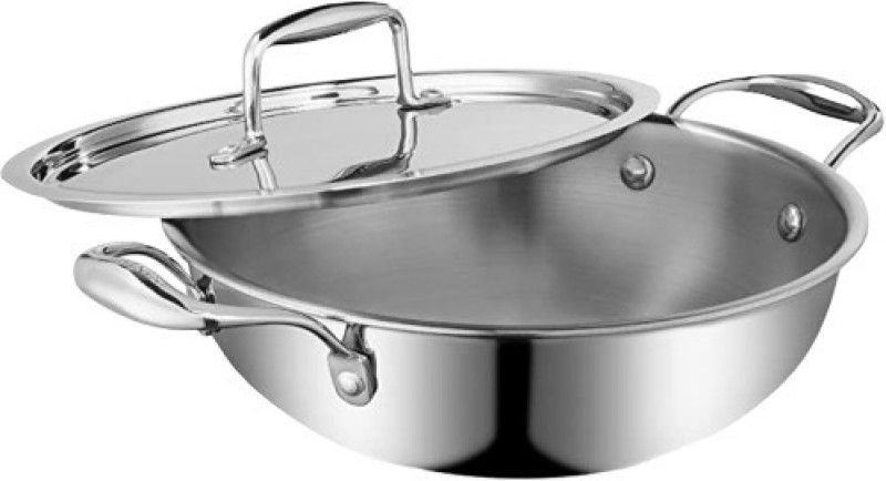 Gemma Triply Stainless Steel Kadai With Lid| Induction N Gas Stove Friendly | Silver Kadhai 28 cm diameter with Lid 3.5 L capacity  (Stainless Steel, Non-stick, Induction Bottom)