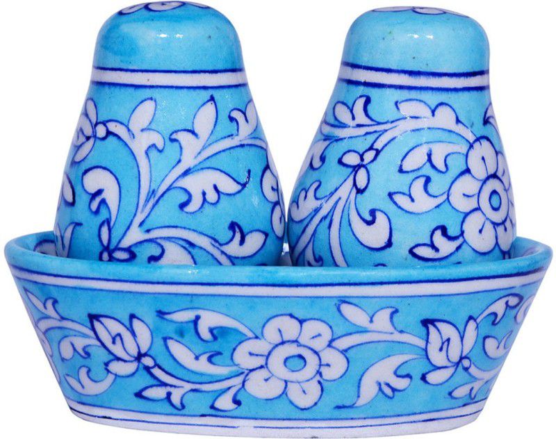 om craft villa Pepper Mill Salt & Pepper Shakers with Round Base Salt Mill and Pepper Mill Ceramic Traditional Pepper Mill  (Blue, Pack of 3)