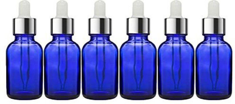 PHARCOS 15ML Blue glass bottle with Euro Dropper silver ring + White teat Pack of 6 15 ml Bottle  (Pack of 6, Blue, Glass)