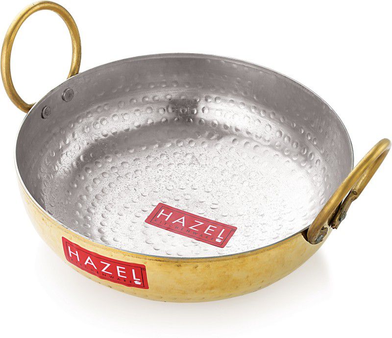 HAZEL Brass Kadai 100% Pure with Tin Coating Hammered for Cooking Utensils For Kitchen Kadhai 24 cm diameter 2.6 L capacity  (Brass)