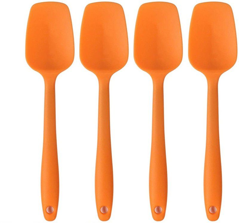 Baskety One Piece Design Silicone Spoon for Mixing & Serving, Orange Pack of 4 Mixing Spatula  (Pack of 4)