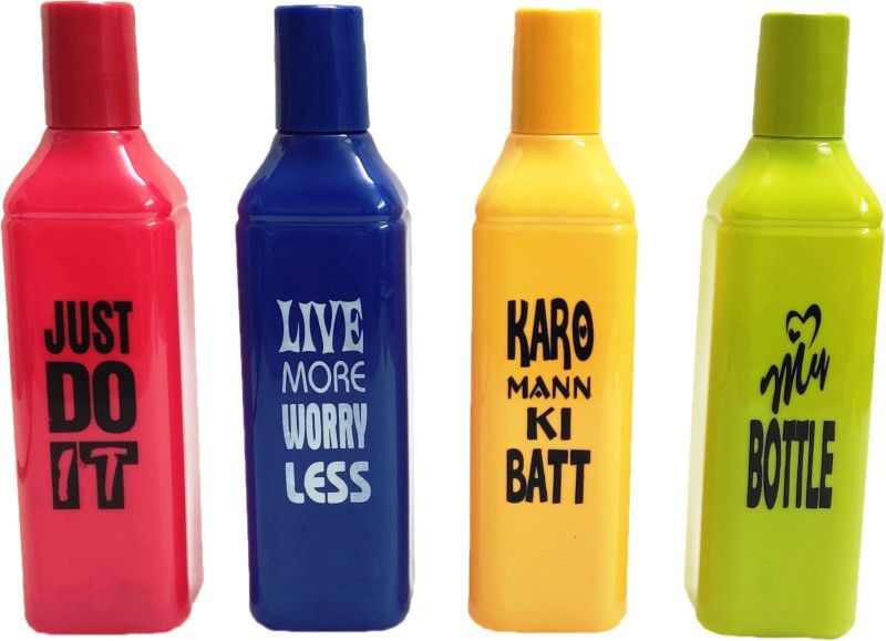 Gift Collection Combo Of 4 Pcs 750 ML Leak Proof Fridge Water Bottle With Quote - Multi Color 750 ml Bottle  (Pack of 4, Multicolor, PET)