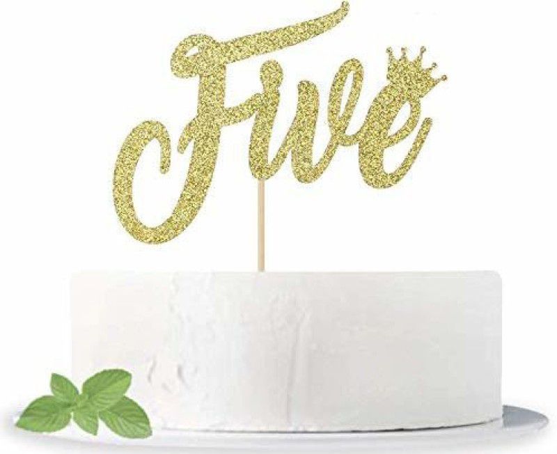 ZYOZI Gold Glittter Five Cake Topper for Happy 5th Birthday or 5th Anniversary Party decor, Hello 5, Cheers to Five Years Cake Topper  (GOLD Pack of 1)