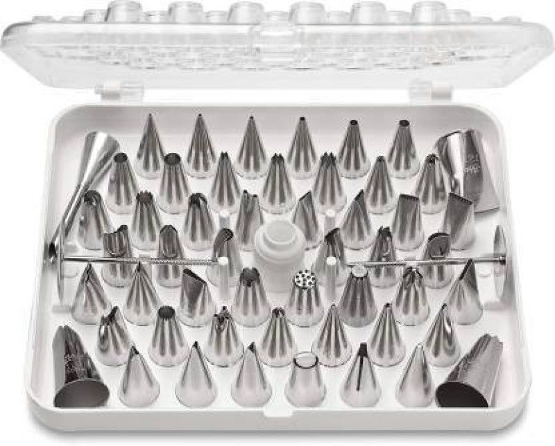 BAKERS4U 54 Pcs Professional Stainless Steel Piping/Dispenser Nozzle Kit,for Cakes Cupcakes Cookies Pastry Stainless Steel Speciality Icing Nozzle (Silver Pack of 54) Stainless Steel Speciality Icing Nozzle  (Silver Pack of 54)