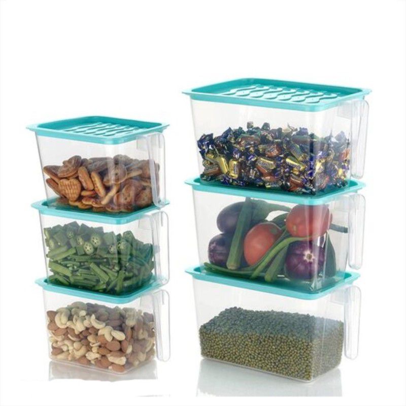 dhyani Fridge Organizer Container pack of 6 - 1000 ml Plastic Fridge Container  (Pack of 6, Blue)