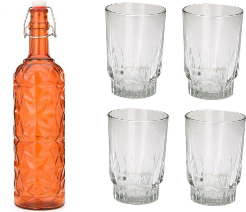 AFAST Bottle & 4 Glass Serving Lemon Set, Orange, Clear, Glass - A545 Jug Glass Set  (Glass)