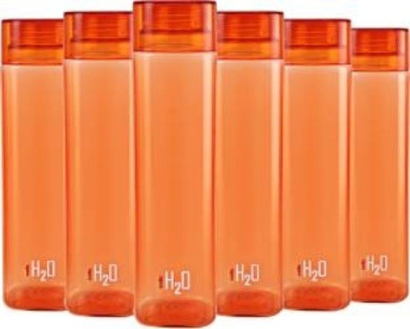 cello H2o Squaremate Plastic Water Bottle,1000 mL orange Bottle (Pack of 6, orange) 1000 ml Bottle  (Pack of 6, Orange, Plastic)