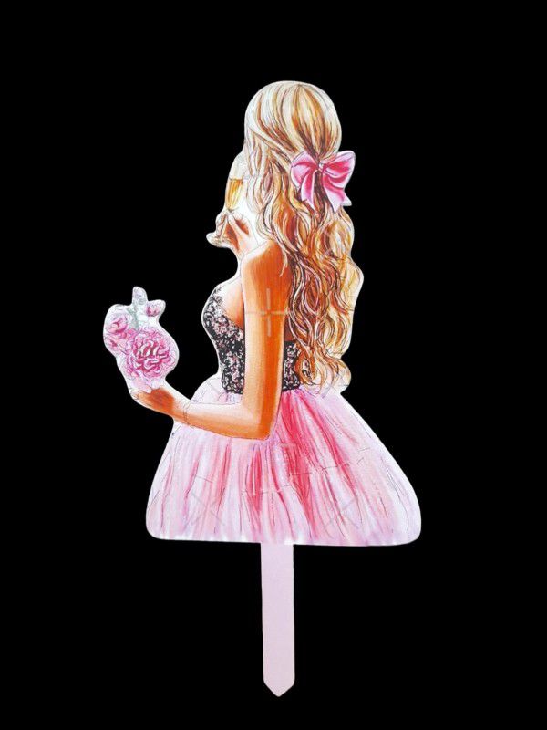 BAKERS4U Lady in Pink Girl Cake Topper | Cake Decorating Topper for Girls (Pack of 1) Cake Topper  (pink Pack of 1)
