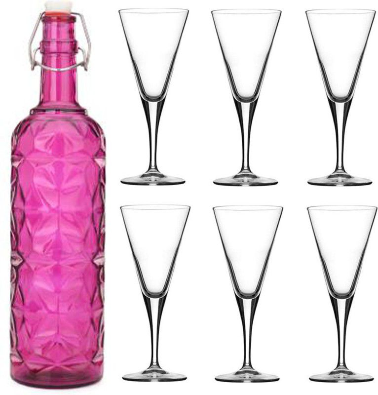 AFAST Bottle & 6 Glass Serving Lemon Set, Pink, Clear, Glass - A801 Jug Glass Set  (Glass)
