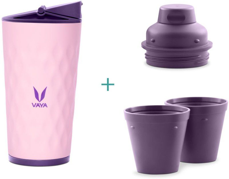 Vaya Drynk Pink Thermosteel Water Bottle with Sipper & Gulper Lids and 2 Cups - 350 ml Bottle  (Pack of 1, Pink, Steel)