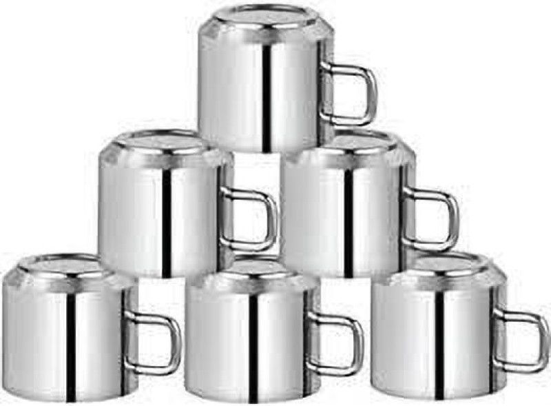STEEPLE Pack of 6 Stainless Steel Steel Tea Cup, Cup Set, Steel Tea Cup Set Of 6, Apple Tea Cup, Tea Cup Set  (Silver, Cup Set)