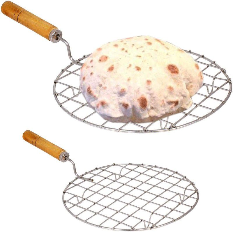 Velofeil Steel Round Samll Papad Roaster Chapati Roti Jali Barbeque (BBQ) Grill With Wooden Handle (1 Pc) 1 kg Roaster  (Silver)
