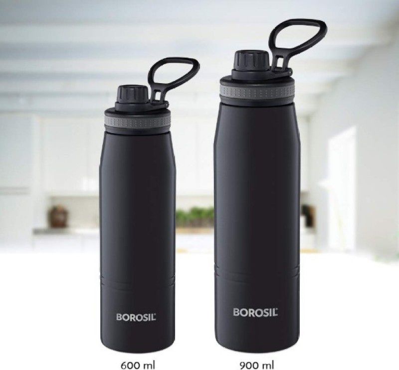 BOROSIL Stainless Steel Hydra Gosports - Vacuum Insulated Bottle 900 ml Flask  (Pack of 1, Black, Steel)