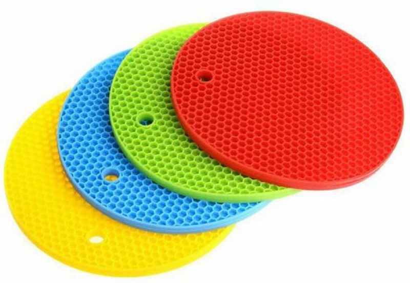 KUBAVA Heat Resistant Silicone Mats for Kitchen Trivets, Round, Multi Color Mat Trivet  (Pack of 4)