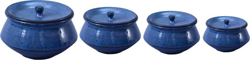 caffeine Ceramic Handmade Blue Metallic Serving Haandi Pack of 4 Serve Casserole Set  (1200 ml)