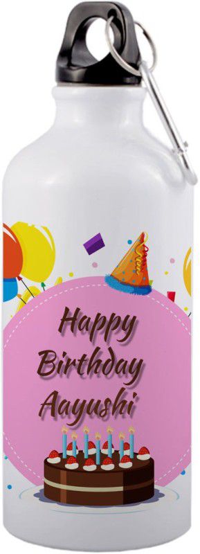 COLOR YARD best happy birth day Aayushi with cake, balloons and pink color design on 600 ml Bottle  (Pack of 1, Multicolor, Aluminium)