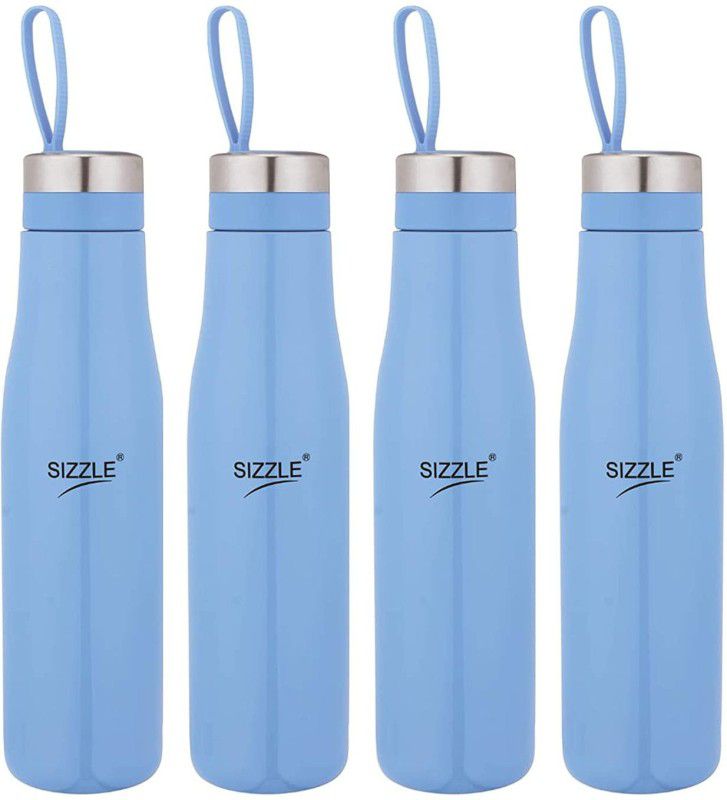 Sizzle Lifestyle Stainless Steel Fridge Water Bottle Set of 4, Blue, 750 ML 750 ml Bottle  (Pack of 4, Blue, Grey, Steel)