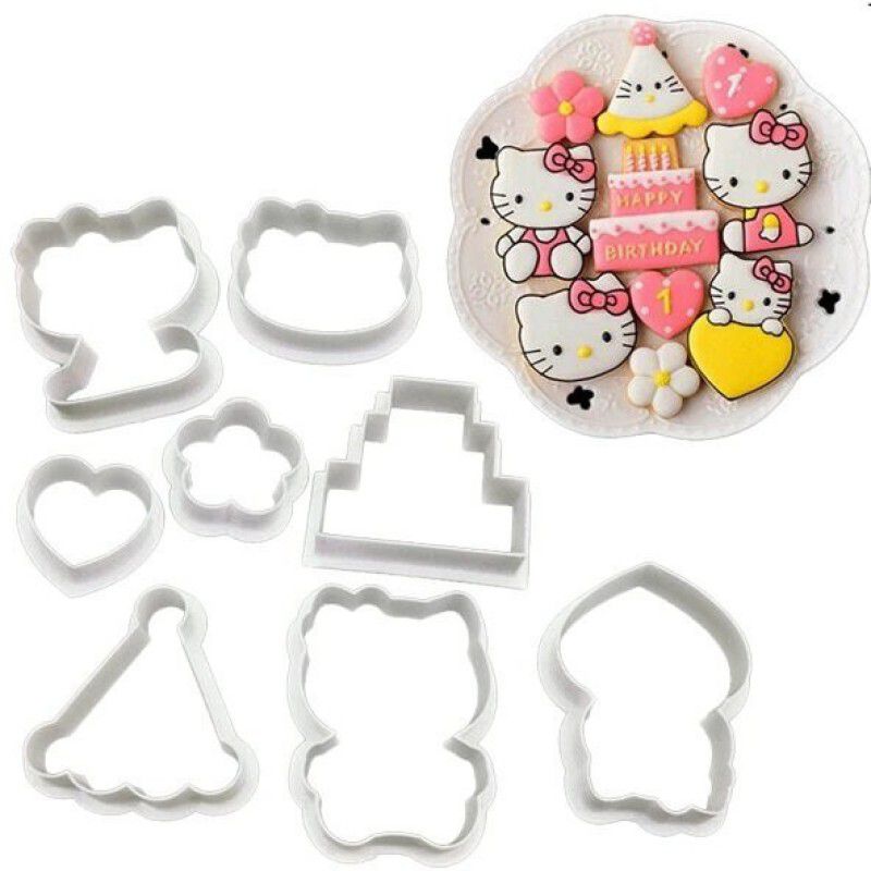 ALAMDAAR 8Pcs Kitty Theme Plastic Sugarpaste Fondant Gumpaste Biscuit Mufin Decorating Cookie Cutter  (Pack of 8)