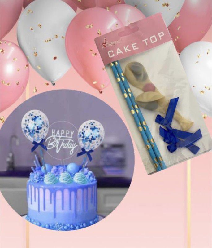 Bakewareind Blue Confetti Balloon Topper Cake Topper  (PINK Pack of 2)