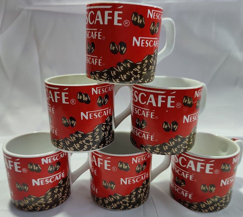ishani Pack of 6 Ceramic Pack of 6 Ceramic Ceramic Printed Tea/Coffee Cups Beautiful & Stylist,  (Red, Cup Set)