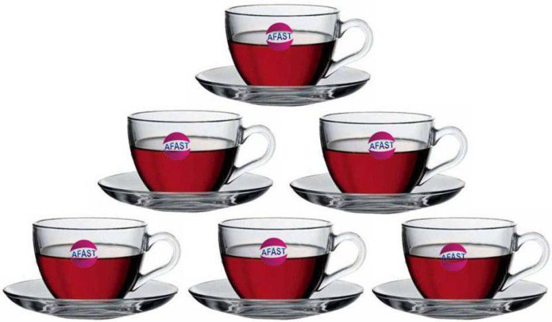 AFAST Pack of 6 Glass Style Transparent Glass Tea/ Coffee Serving Cup plate (Set Of 6)-KH09  (Clear, Cup Set)