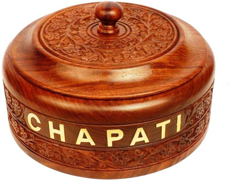 Alfa Crafts Wooden Wooden Stainless Steel Sheesham Wood Engraved Casserole Chapati Box for Kitchen Ideal for Gift on Diwali and Christmas Serve Casserole  (1000 ml)