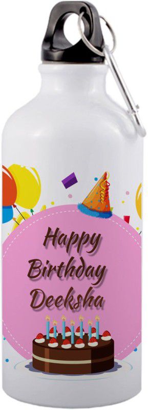 COLOR YARD best happy birth day Deeksha with cake, balloons and pink color design on 600 ml Bottle  (Pack of 1, Multicolor, Aluminium)