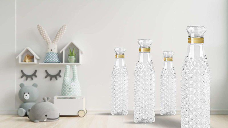 JIGSHTIAL Crystal Clear Water Bottle for Fridge, for Home Office Gym School Boy, Unbreakable 1000 ml Bottle  (Pack of 4, Clear, PET)
