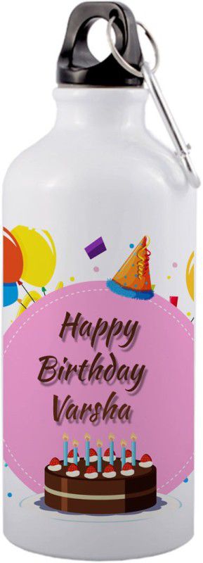 COLOR YARD best happy birth day Varsha with cake, balloons and pink color design on 600 ml Bottle  (Pack of 1, Multicolor, Aluminium)
