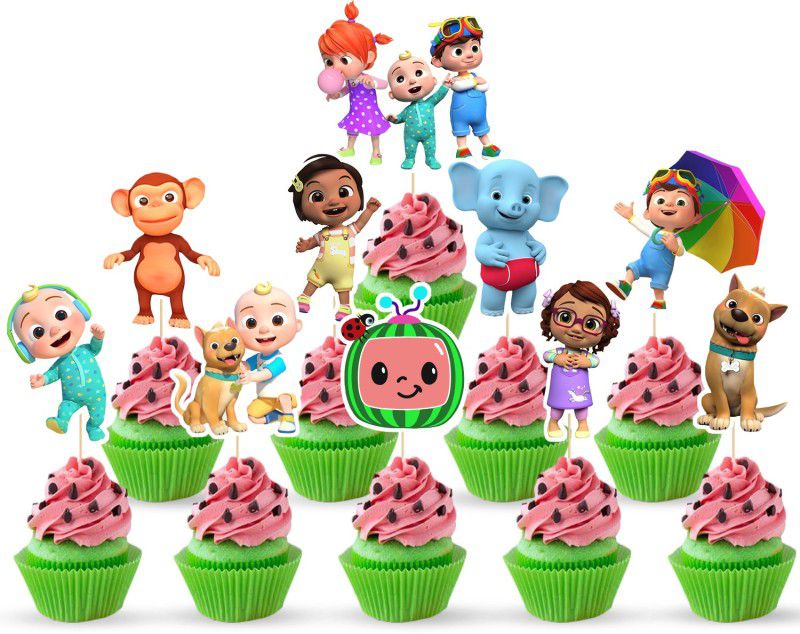 ZYOZI Coco Melon Cake Topper 10PCS Coco Birthday Party Supplies Cupcake Decorations for Kids Cupcake Topper  (MULTI Pack of 10)