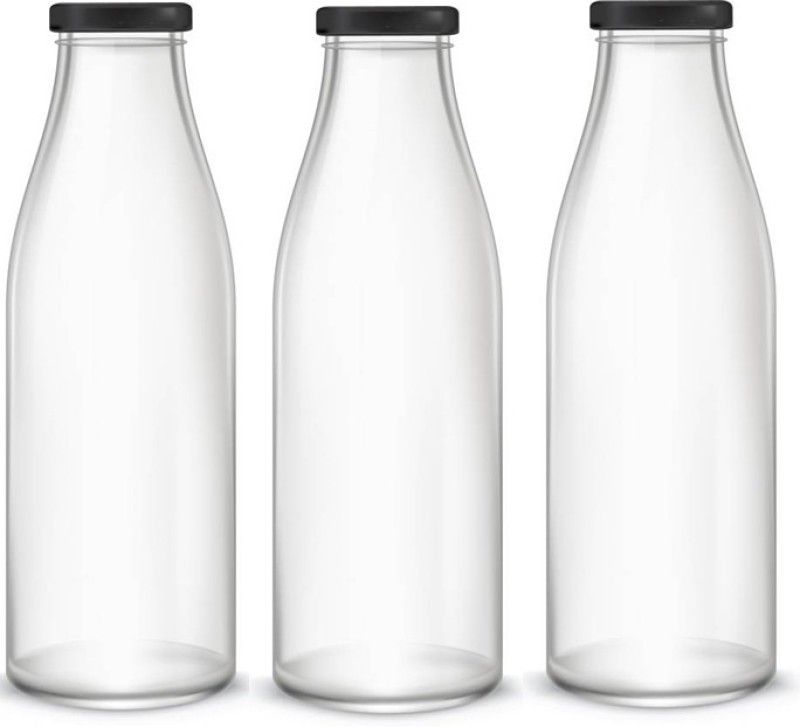 AFAST Water/ Milk Bottle With Lid, Set Of 3, 300 ml -RT14 300 ml Bottle  (Pack of 3, Clear, White, Glass)
