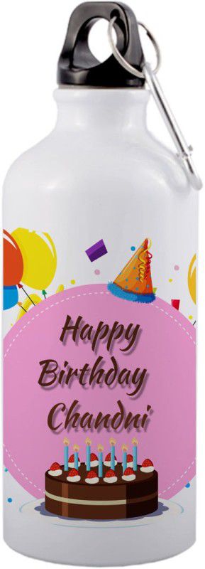 COLOR YARD best happy birth day Chandni with cake, balloons and pink color design on 600 ml Bottle  (Pack of 1, Multicolor, Aluminium)