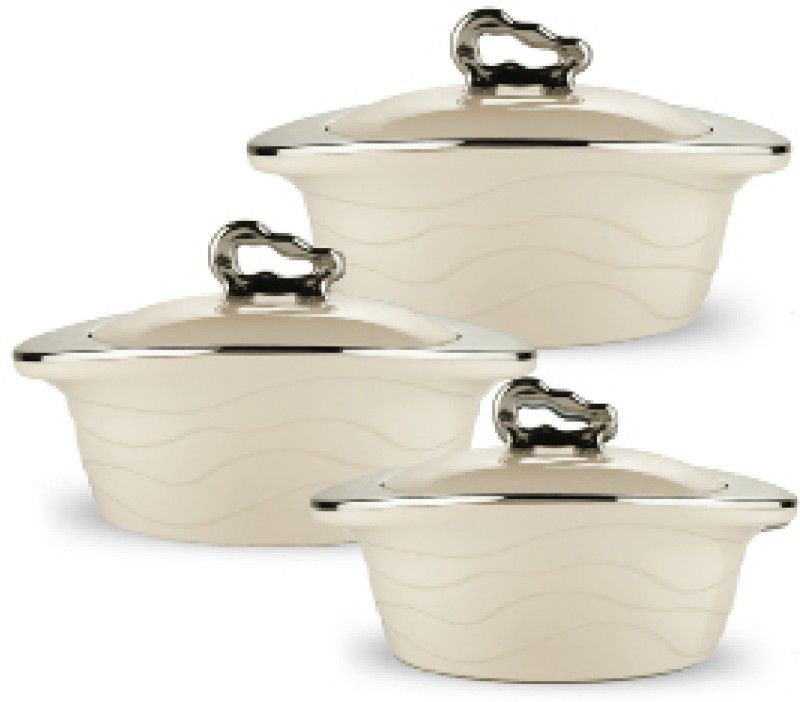 Trueware Zinna inner steel outer plastic serving casserole set of 3 off white Pack of 3 Thermoware Casserole Set  (4500 ml)