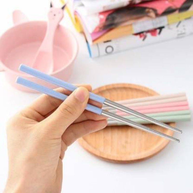 Valashiv Eating Stainless Steel Chinese Chopstick  (Multicolor Pack of 5)