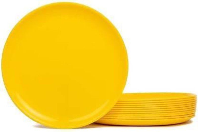 Kanha yellow Full Round 12 Pieces Unbreakable Plastic Microwave Safe Dinner Plates Dinner Plate  (Pack of 12, Microwave Safe)