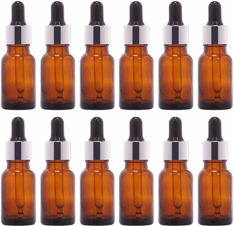 JARBAZAAR 15 ML AMBER GLASS BOTTLES WITH Dropper and Cap for Essential Oils 12 PCS 15 ml Bottle  (Pack of 7, Brown, Glass)