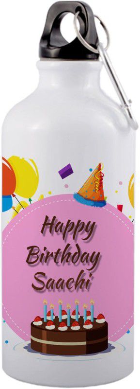 COLOR YARD best happy birth day Saachi with cake, balloons and pink color design on 600 ml Bottle  (Pack of 1, Multicolor, Aluminium)