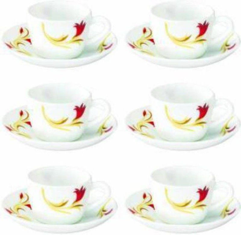 PKMSHO Pack of 12 Bone China  (White, Cup and Saucer)