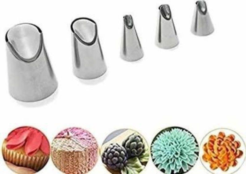 noble foods Pinellia flowers 5pcs Petal Stainless Steel Icing Piping Nozzle Cream Tips Stainless Steel Quick Flower Icing Nozzle  (Silver Pack of 5)