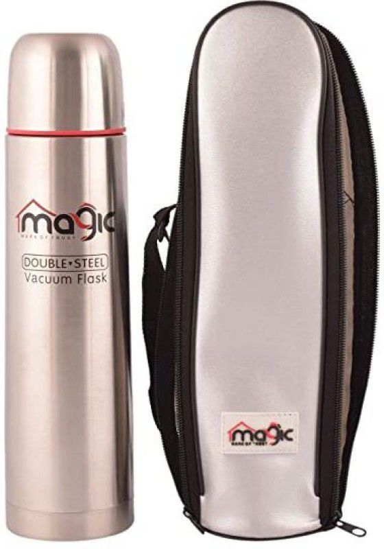 Magic Vacuum Flask ,Thermos Water Bottle, Travel Flask, Hot and Cold 1000 ml Flask  (Pack of 1, Silver, Steel)