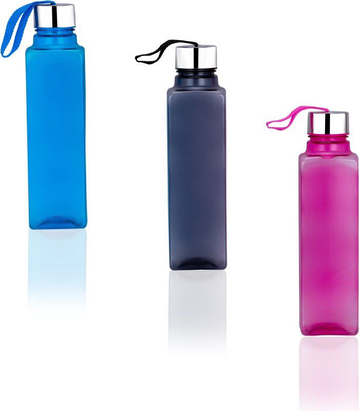 SUMMER CHOICE SUPER WATER COOL SQUARE WATER BOTTLE 1000 ML 1000 ml Bottle  (Pack of 3, Multicolor, Plastic, Steel)