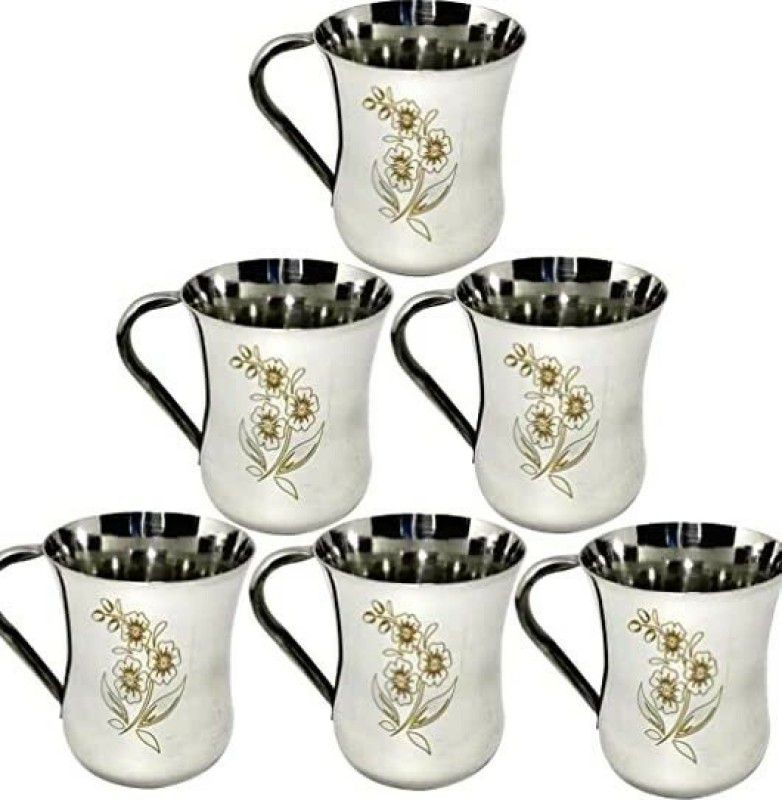 BHAI CHARA Pack of 6 Stainless Steel HEAVY GAUGE LASER PRINT TEA/COFFE/MILK CUP  (Steel, Cup Set)