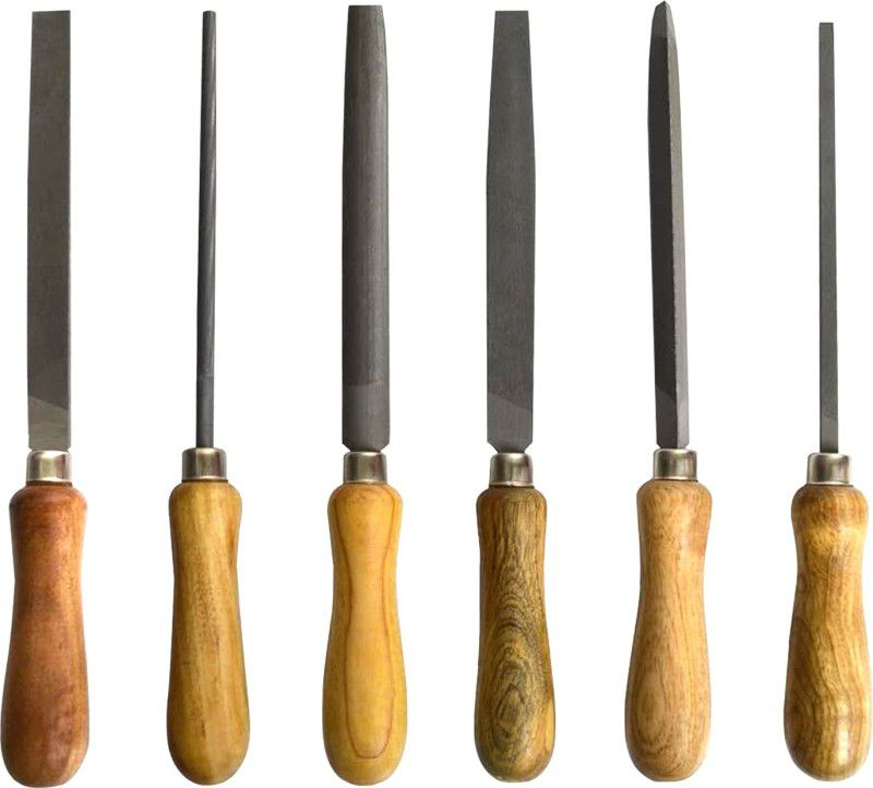 Luxuro 4” File (Set Of 6 Pcs) With Wooden Handle Knife Sharpening Steel  (Steel)