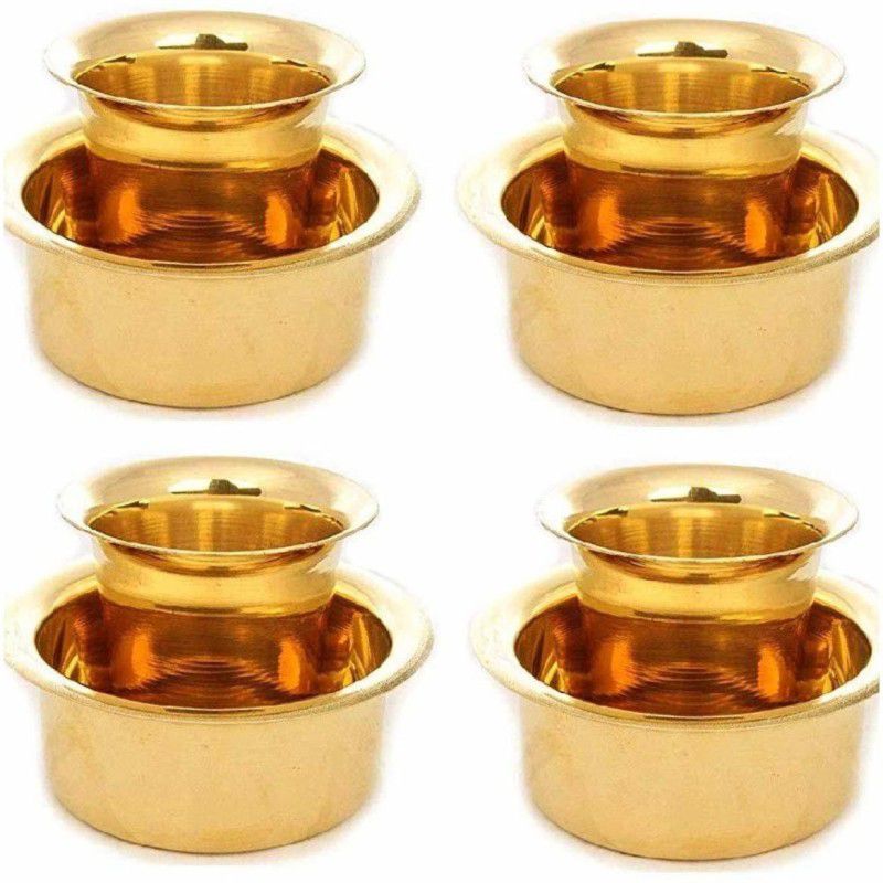 COPPER KITCHEN Pack of 4 Brass Coffee set Pack of 4 Brass Brass Dabara Set  (Gold, Cup and Saucer)